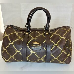 LONGCHAMP Paris Horse Logo Leather Boston Hand Bag Vintage